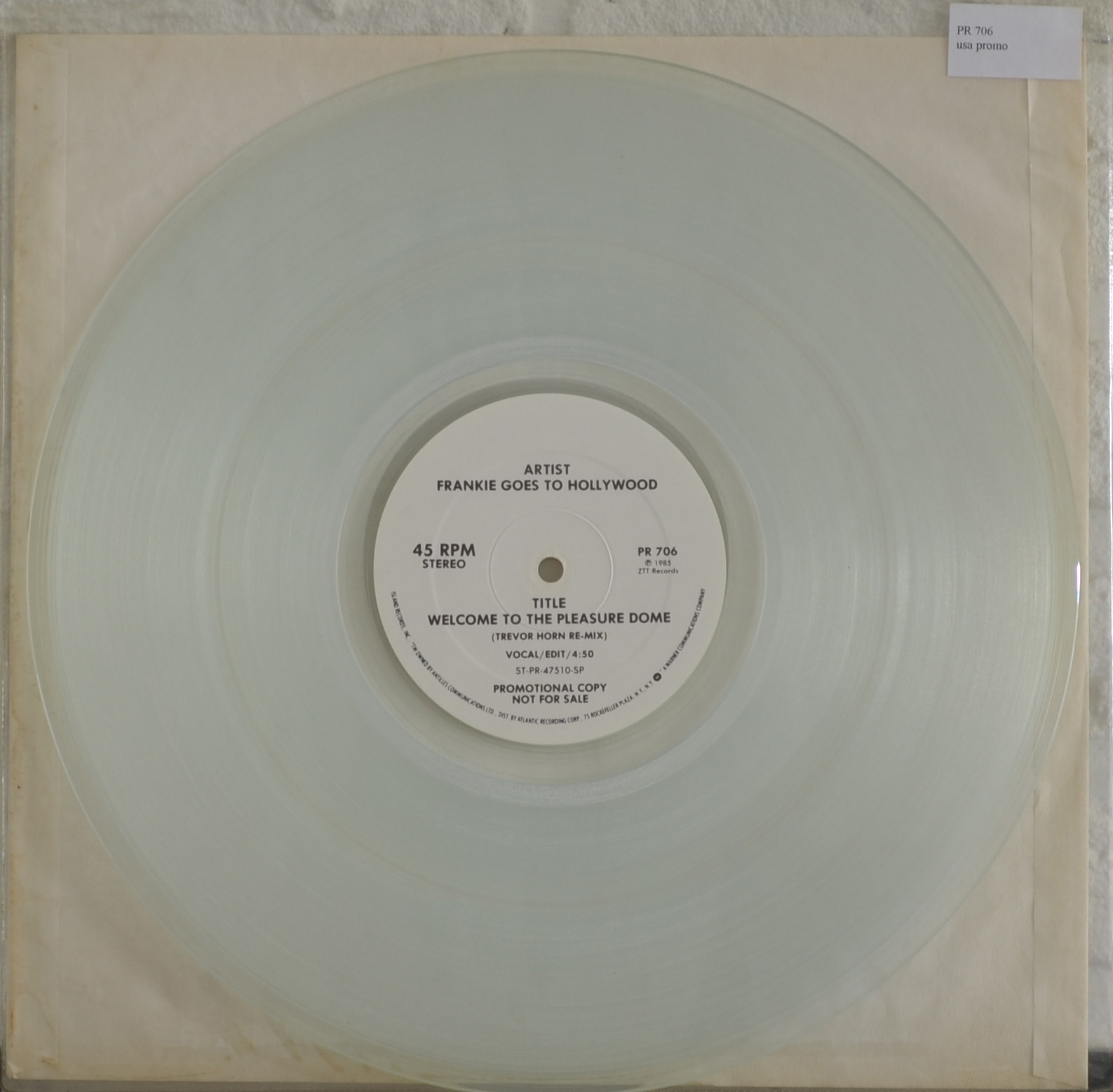 Pleasuredome clear vinyl, USA